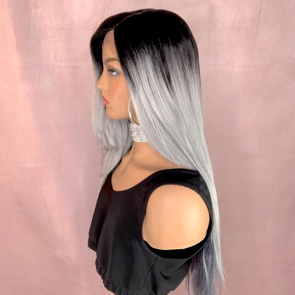 Gorgeous Ombre Grey & Blue Pearl Lace Front Synthetic Wig - Picture 3 of 6